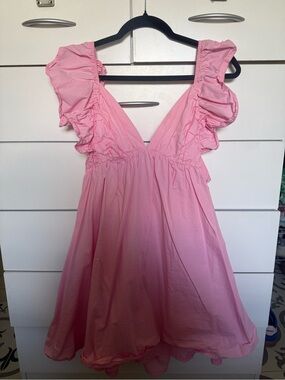 Mini Pink Ruffle Sleeve Dress